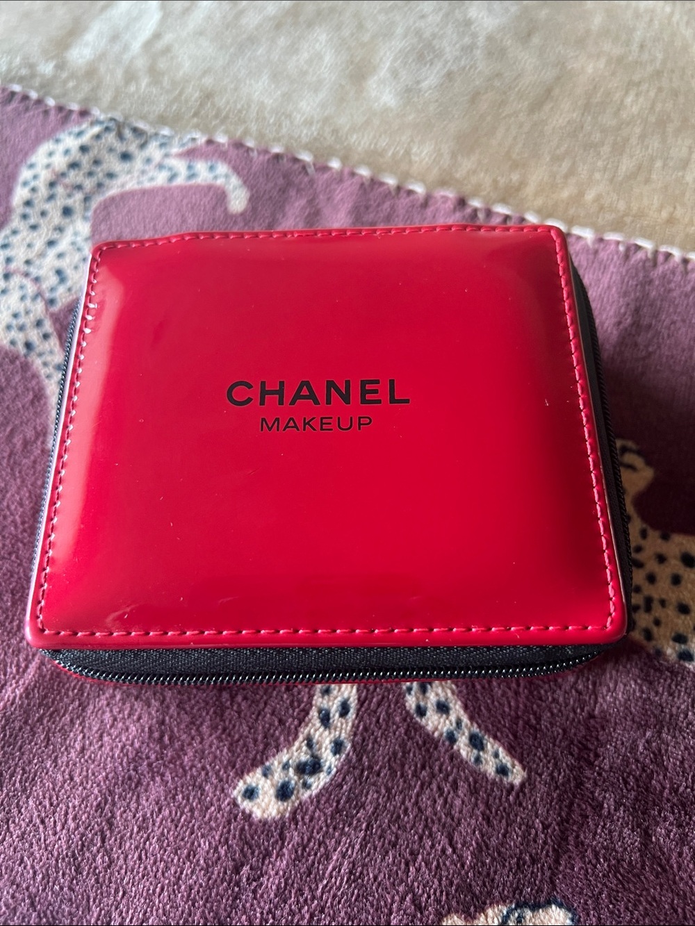 CHANEL Red Patent Zip Makeup Case